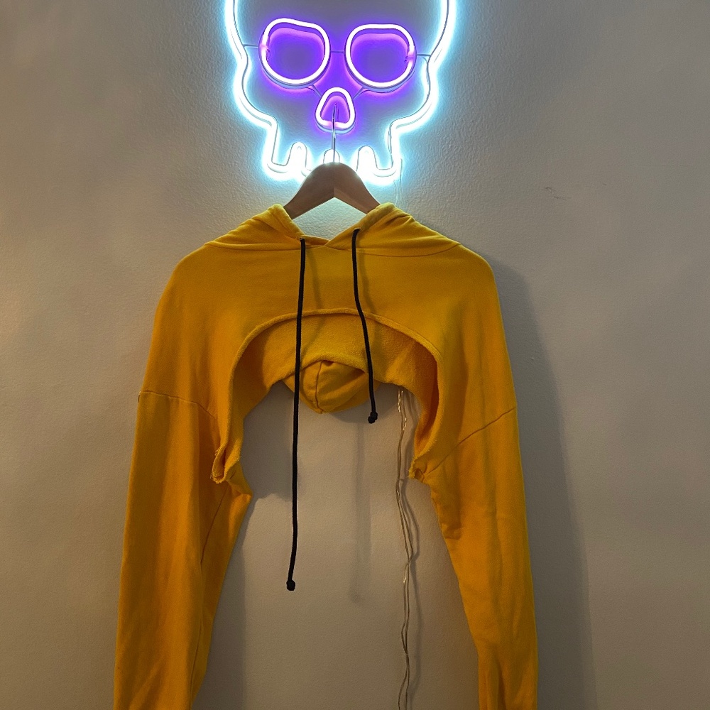 Yellow Checkered Super Cropped Hoodie